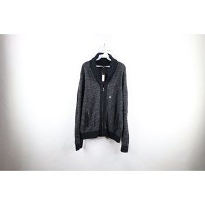 New Express Mens Size XL Striped Knit Full Zip Shawl Cardigan Sweater Black
